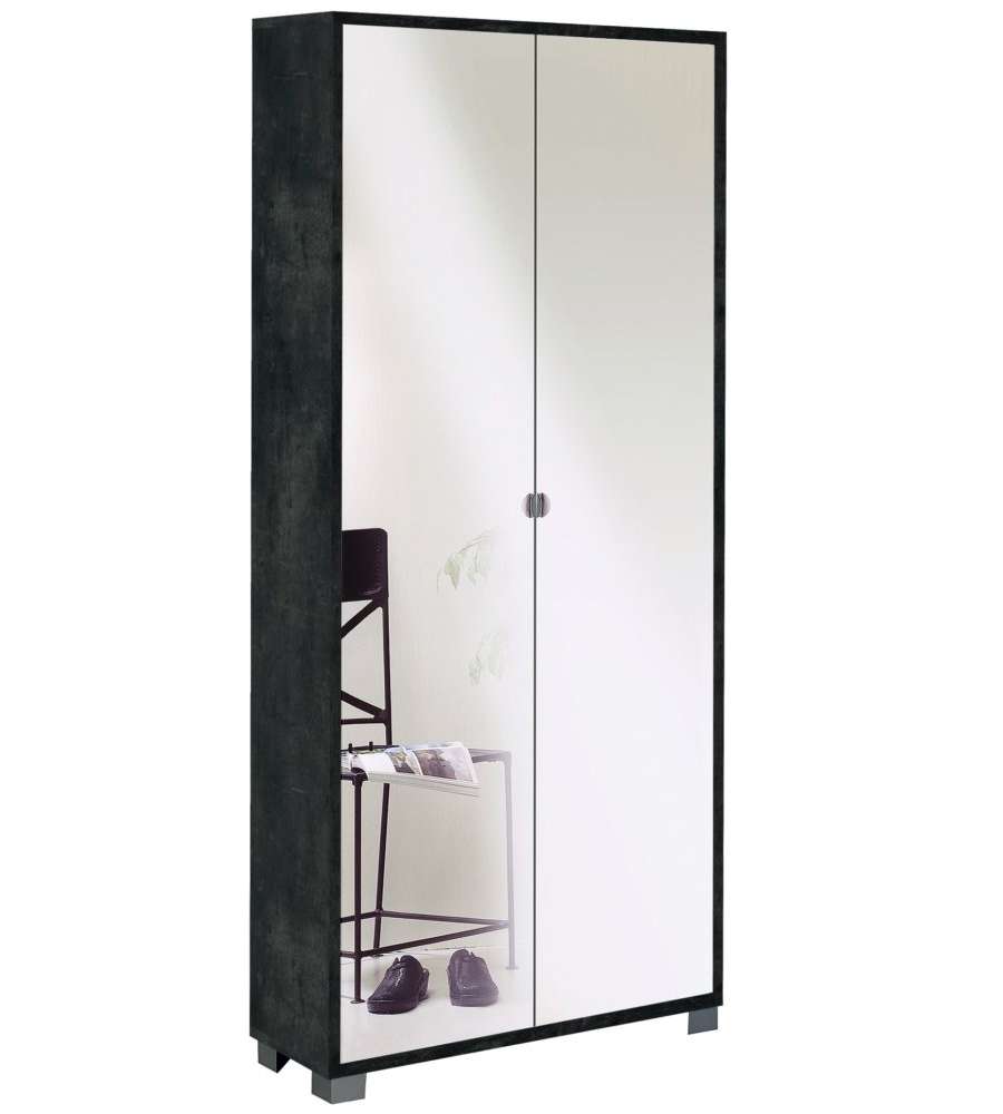 Mobile 2 Ante Specchio Kit Ossido Nero Specchio Naturale 190X83X29 Cm