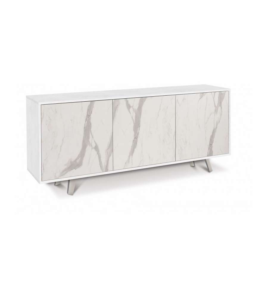 Sarmog Mobile Quadrante in Truciolare Ossido Bianco e Marmo Calacatta - 74x177x41 cm