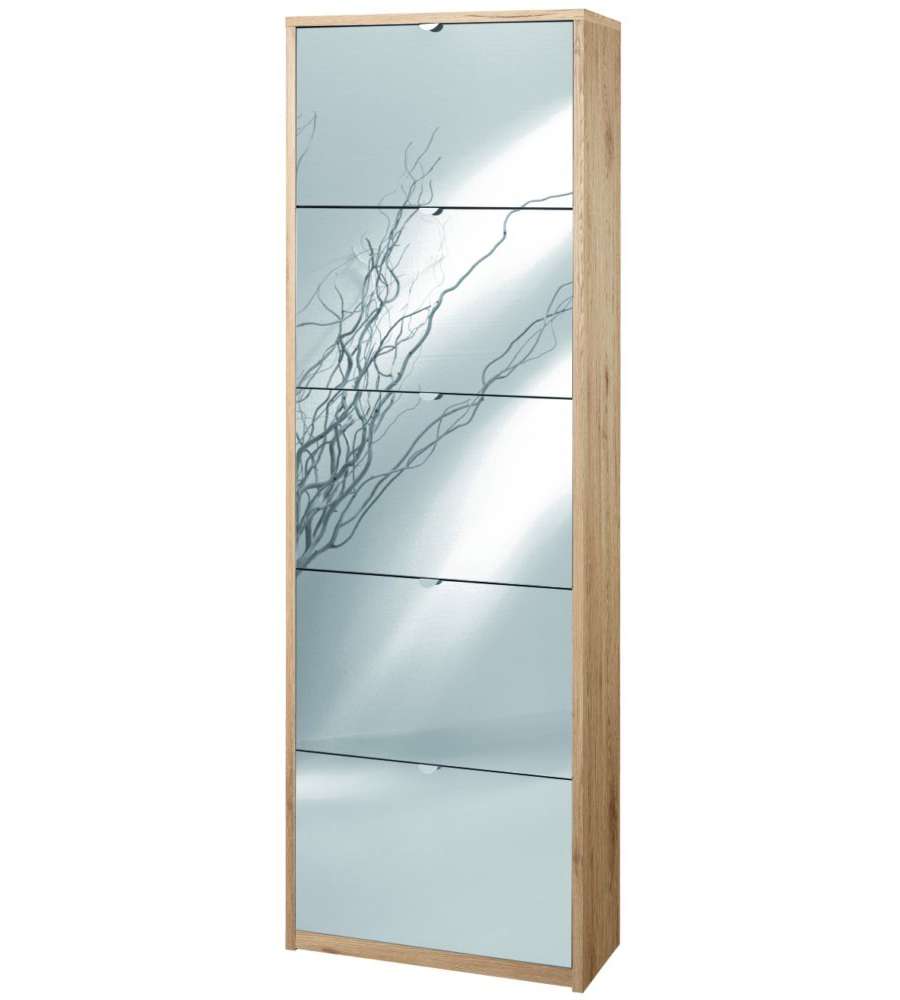 Scarpiera 5 Ante e specchio 190 x 63 x 29 cm Rovere Naturale