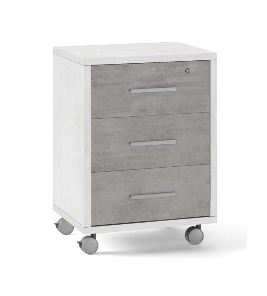 Sarmog Cassettiera in Legno Bianco Ossidato/Cemento - 3 Cassetti con Ruote - Misure 51x41x73 cm