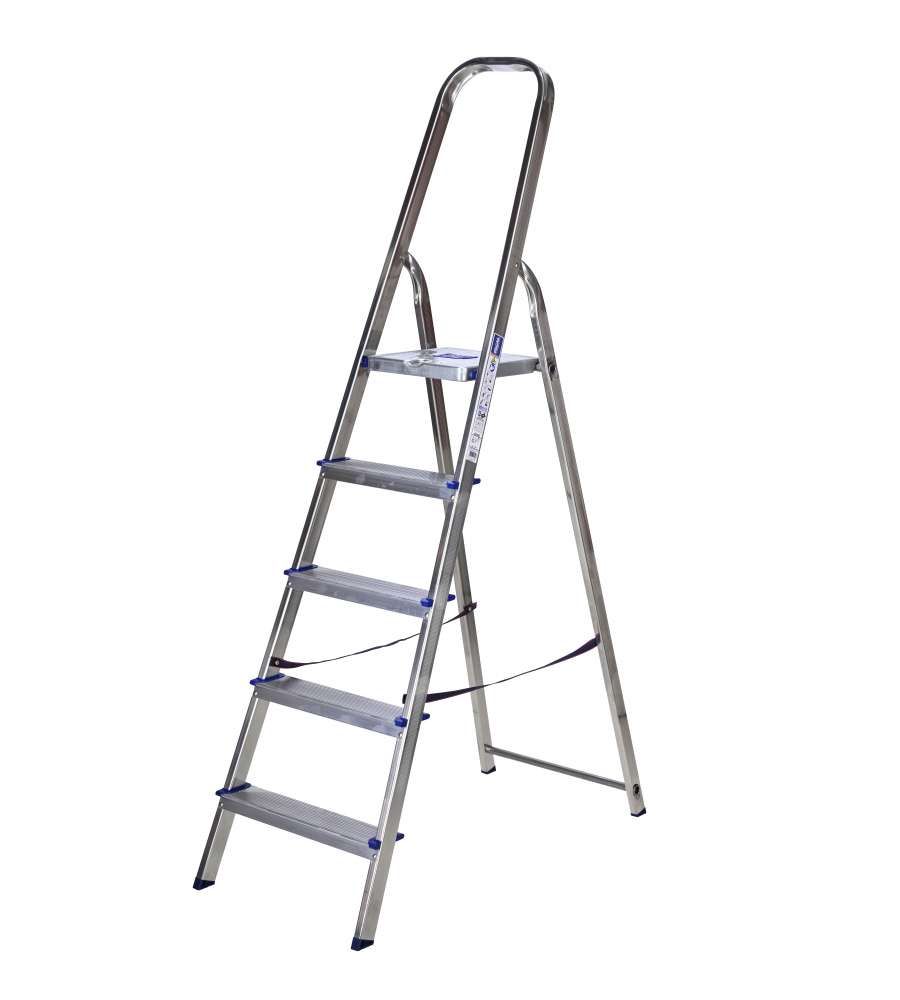 Facal Scala in Alluminio 5 Gradini - Silver con Pedana in Acciaio