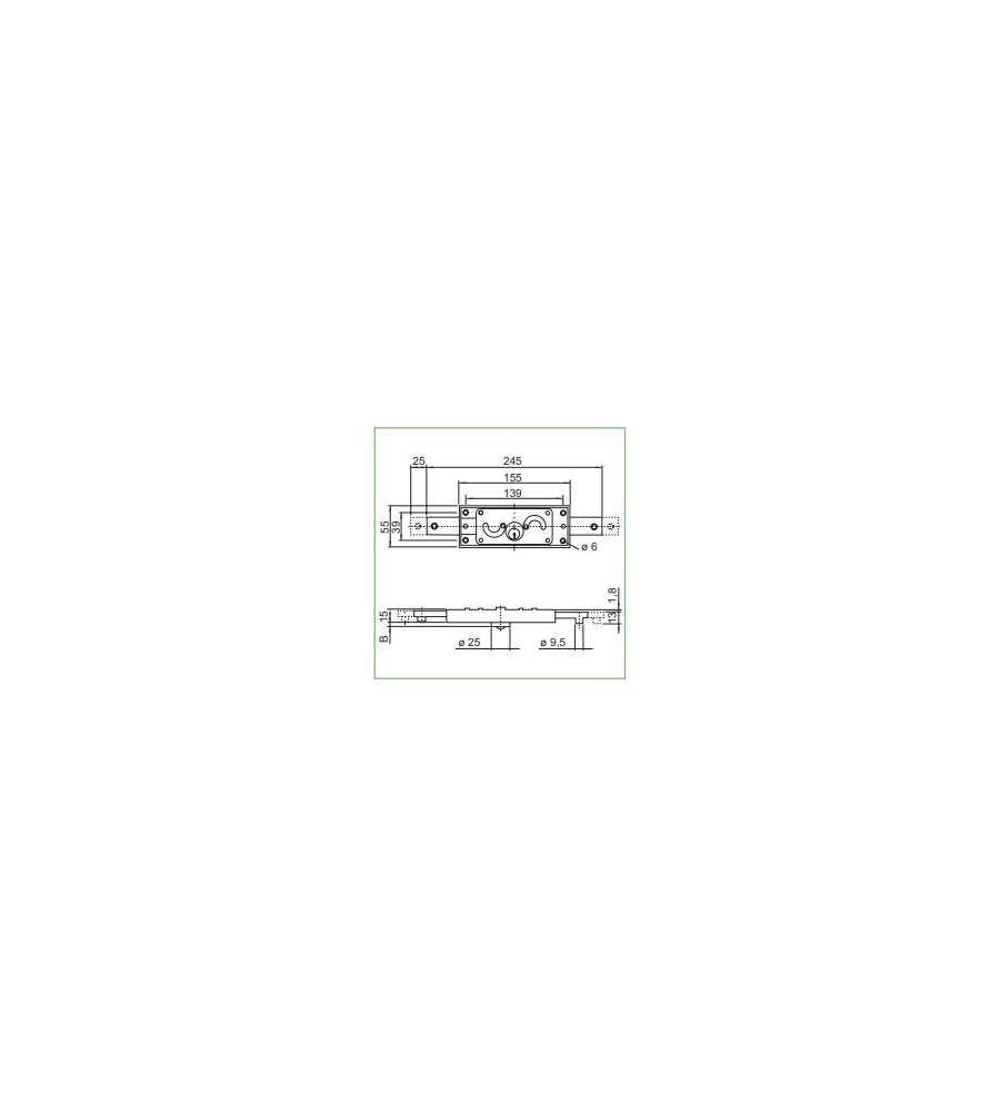 Serratura centrale per serrande 155x55 mm