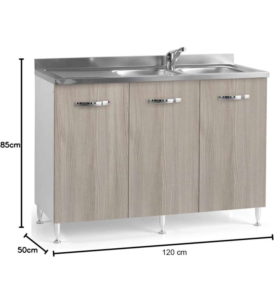 Sottolavello 120 cm 2 vasche dx larice grigio
