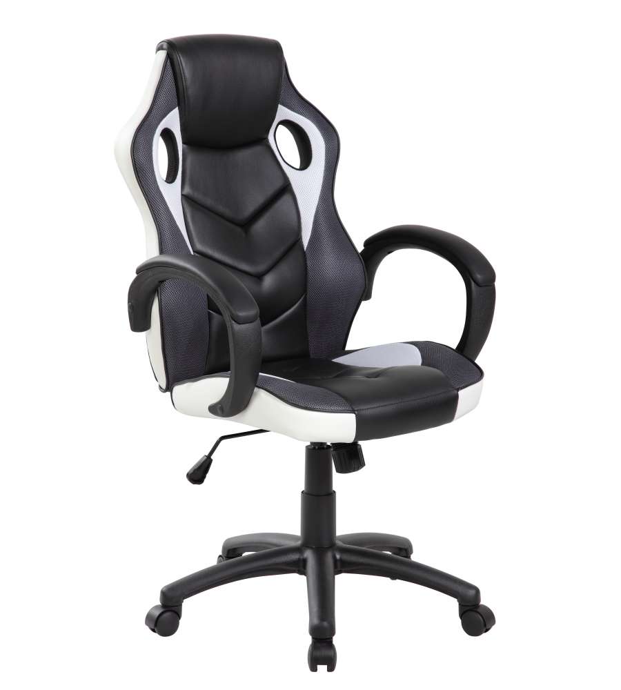 Sedia Gaming in Poliuretano Nero e Bianco - Confortevole e Regolabile