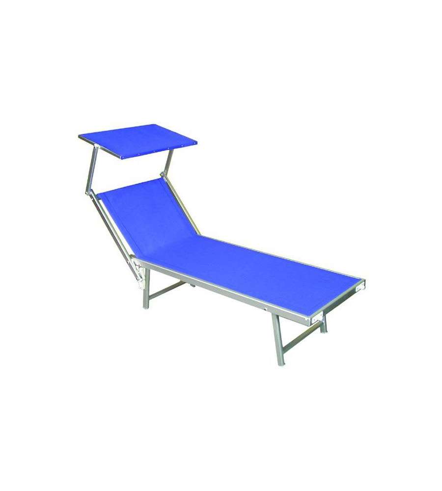 Lettino Mare in Alluminio Blu - 185x61 cm - Con Tetto Parasole