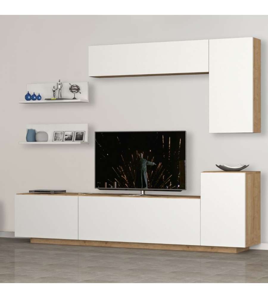 Parete attrezzata Kale rovere e bianco da 200 cm.