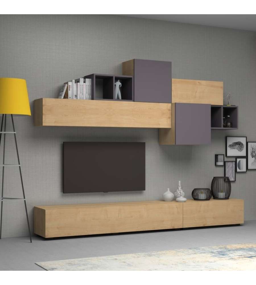 Parete attrezzata Tromen 260 cm. rovere grigio