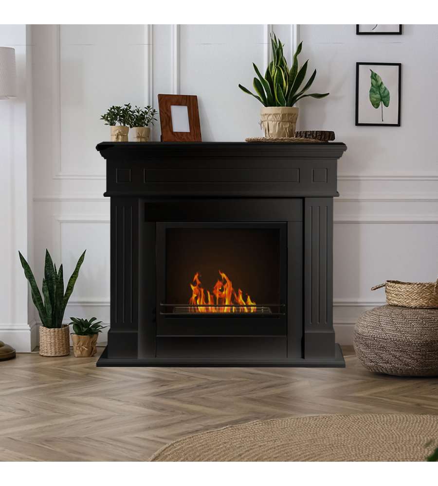 Camino a bioetanolo biocamino da terra Cambridge in legno Nero 110x36x100h