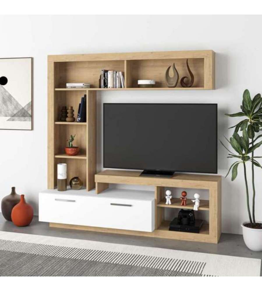 Parete attrezzata rovere bianco Leo