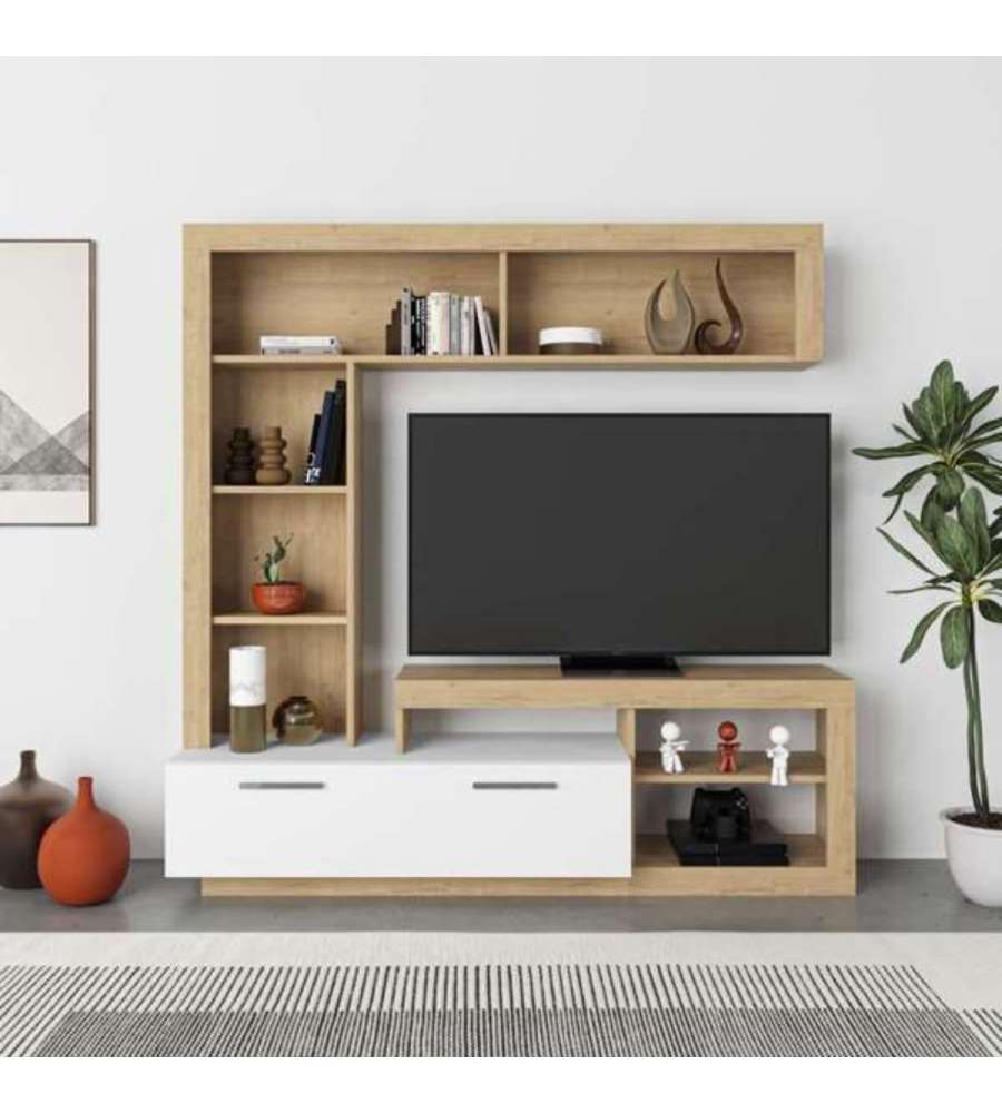 Parete attrezzata rovere bianco Leo