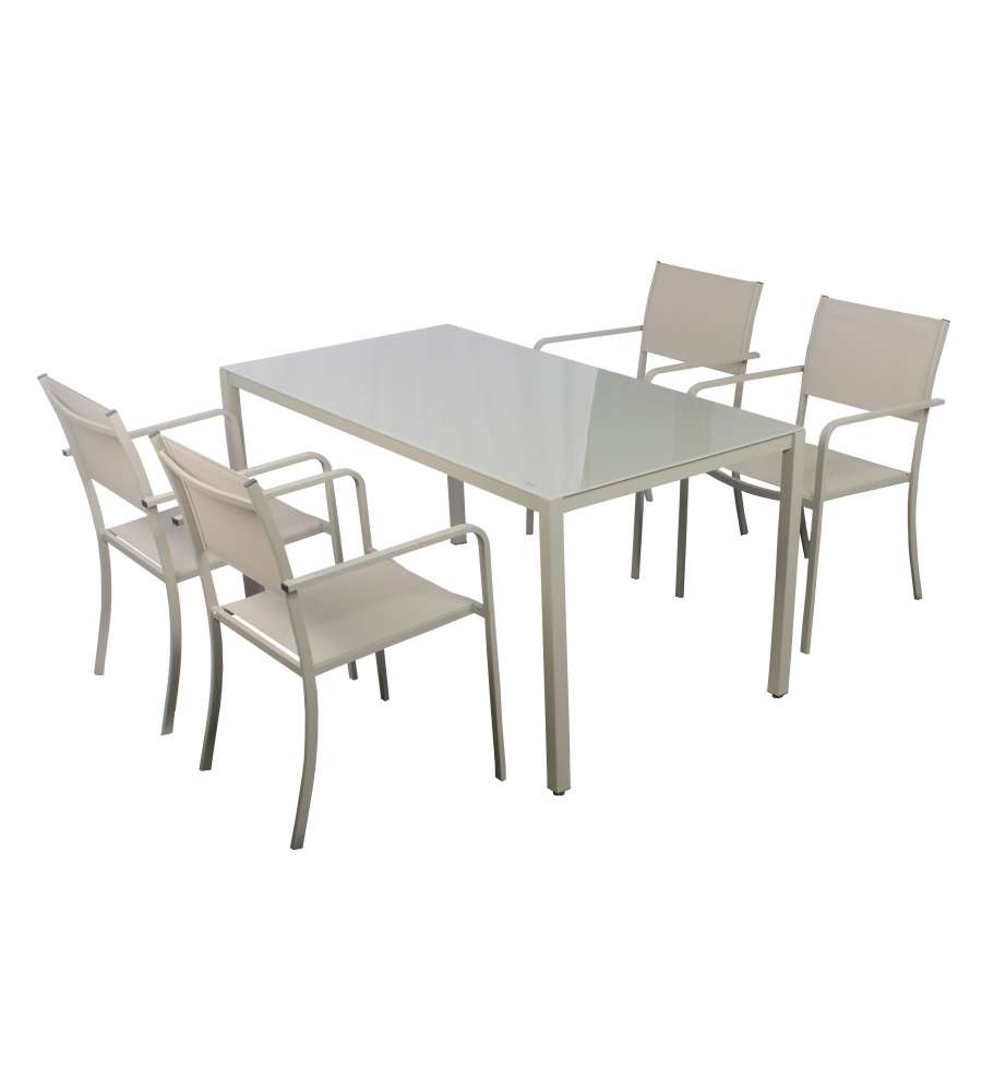 Domo Mea Set Lido per Giardino - 1 Tavolo e 4 Sedie Taupe in acciaio