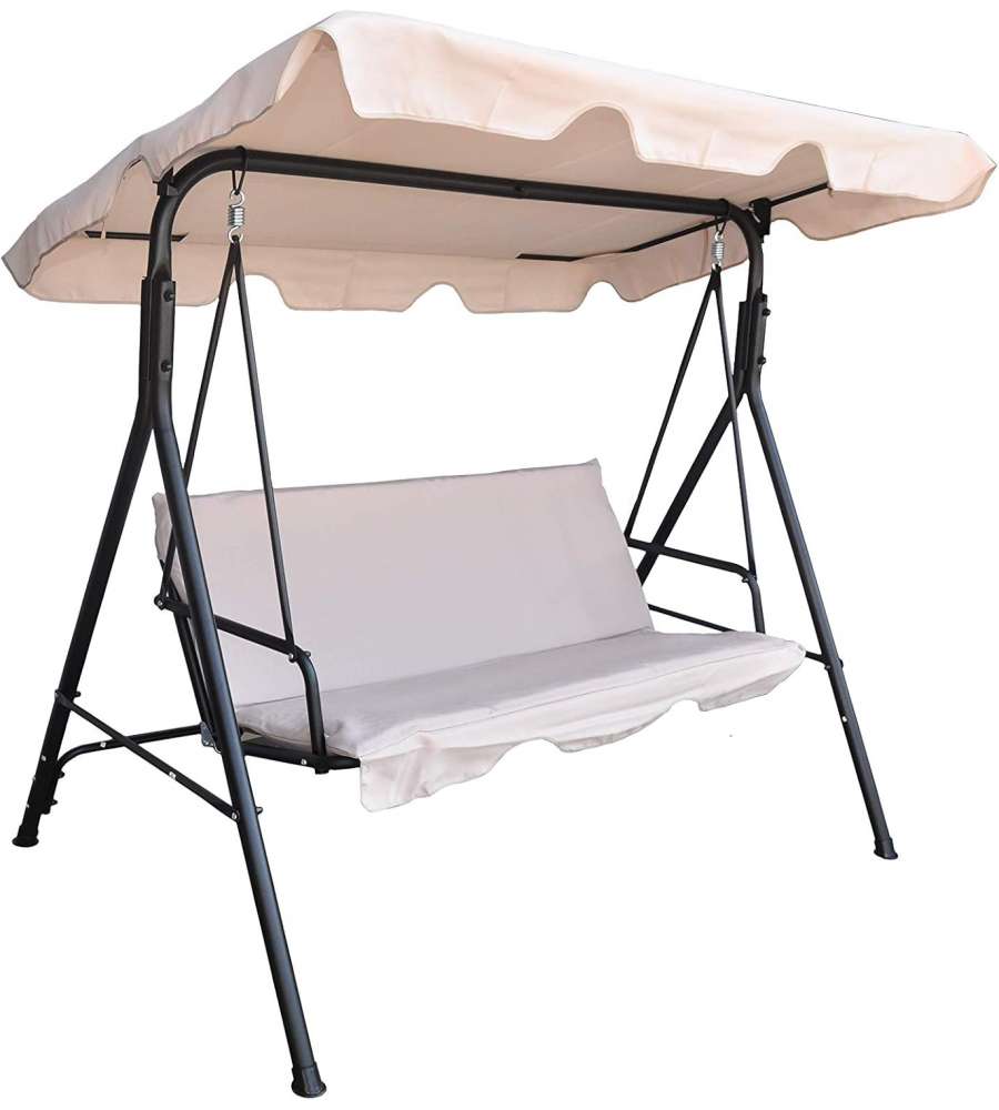 Dondolo da Giardino 3 Posti - Tessuto Beige - 170x110x152 cm