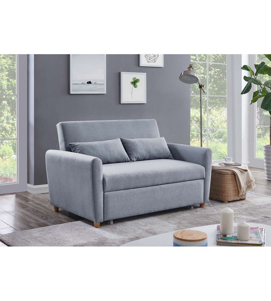 Domo Mea Divano Letto Due Posti in Tessuto Grigio con Meccanismo Pull-Out - Dimensioni 140x86x88 cm