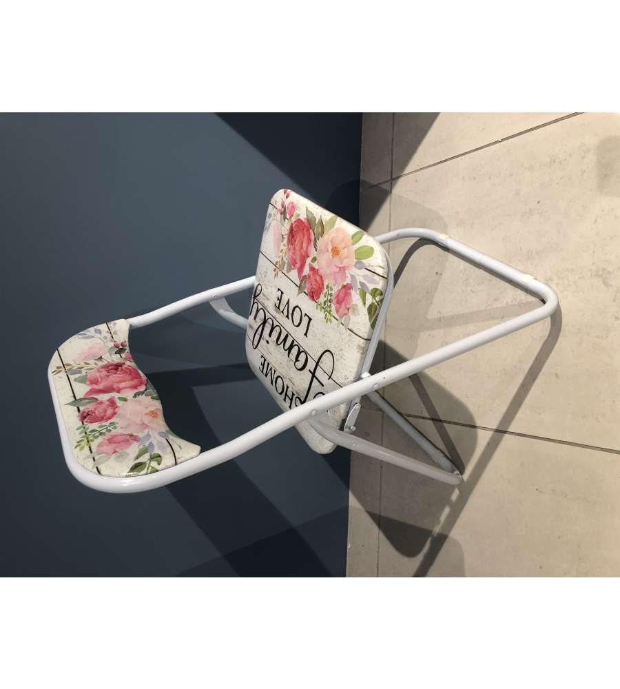 Sedia Pieghevole Family Love in Stile Shabby - Bianco e Rosa 44x45x79 cm