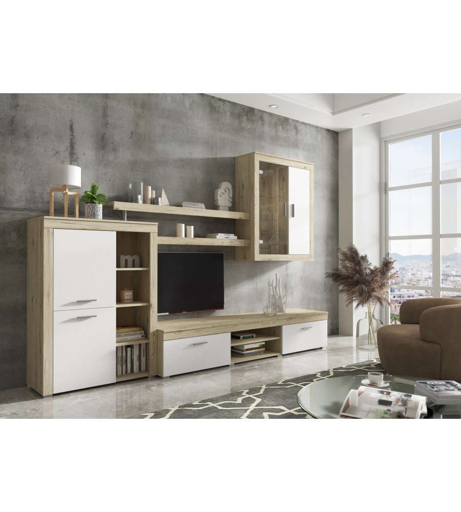 Parete Soggiorno Camberra Rovere e Bianco - Design Moderno 290x50x200h