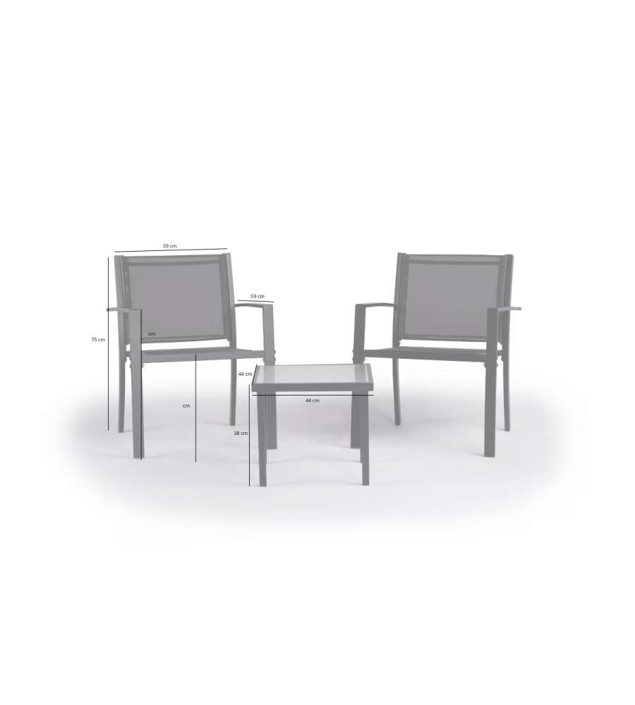 Domo Mea Set Patio Salotto da esterno Antracite 2 sedie 1 tavolo