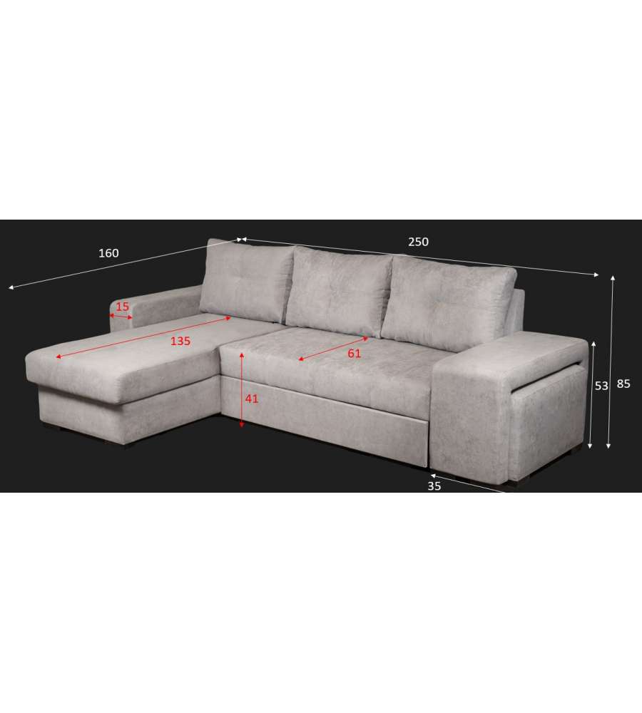 Domo Mea Divano angolare Virginia Tortora 3 posti trasformabile 250x160 cm