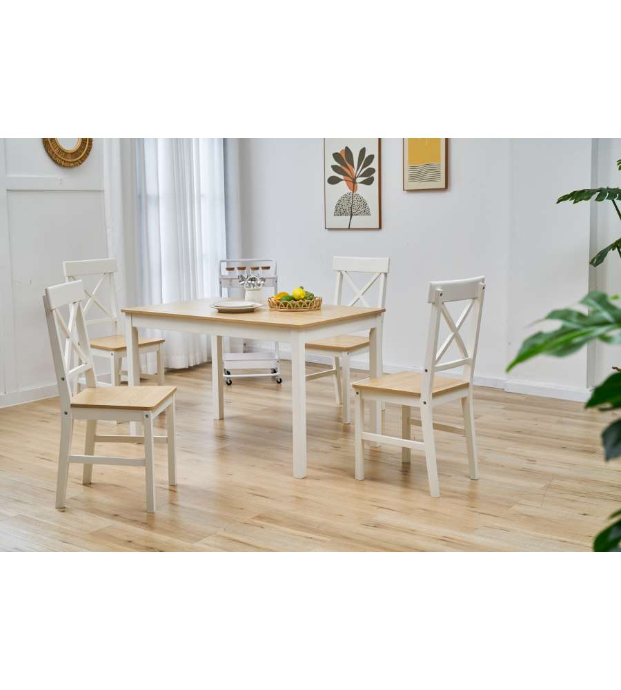 Domo Mea - Set Tavolo e Sedie Bianco e Rovere - Tavolo 118x74 cm