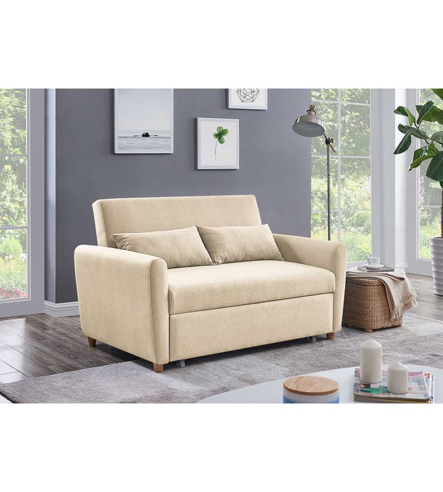 Domo Mea Divano Letto 2 Posti Beige Pull Out 140x86x88 cm - Spazio Ottimizzato