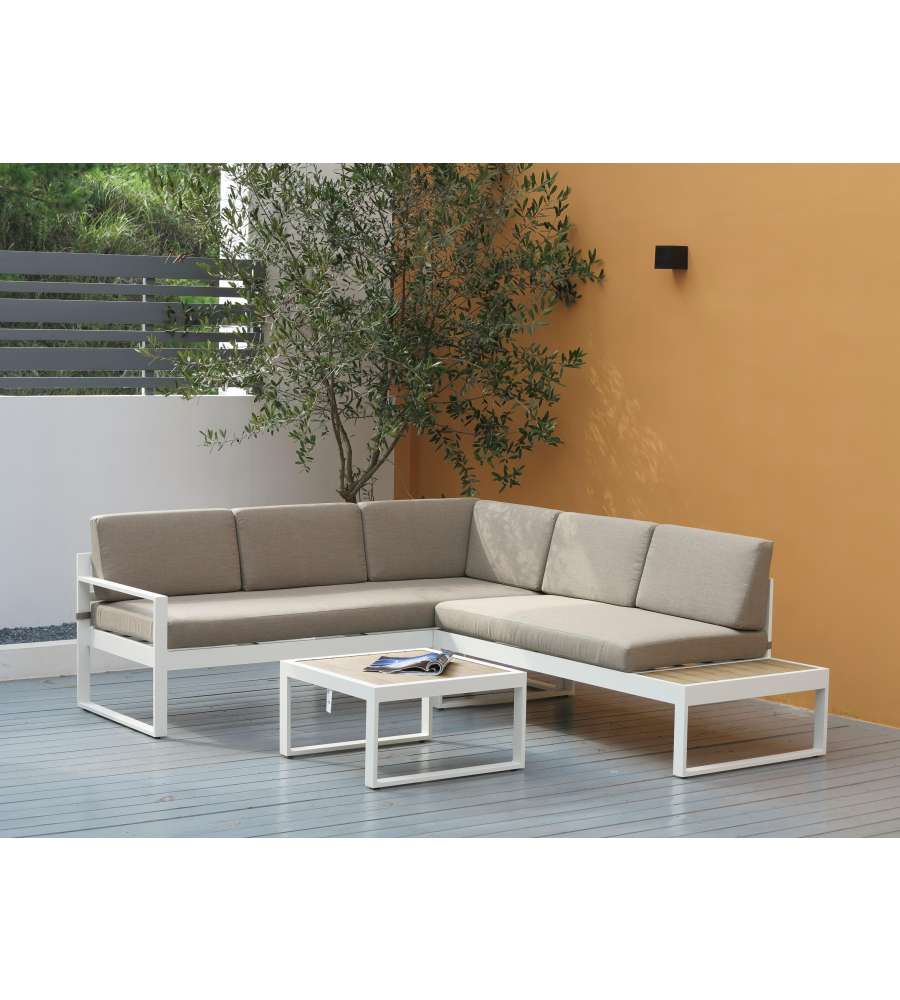 Domo Mea Salotto da giardino Silvia in alluminio bianco e rovere