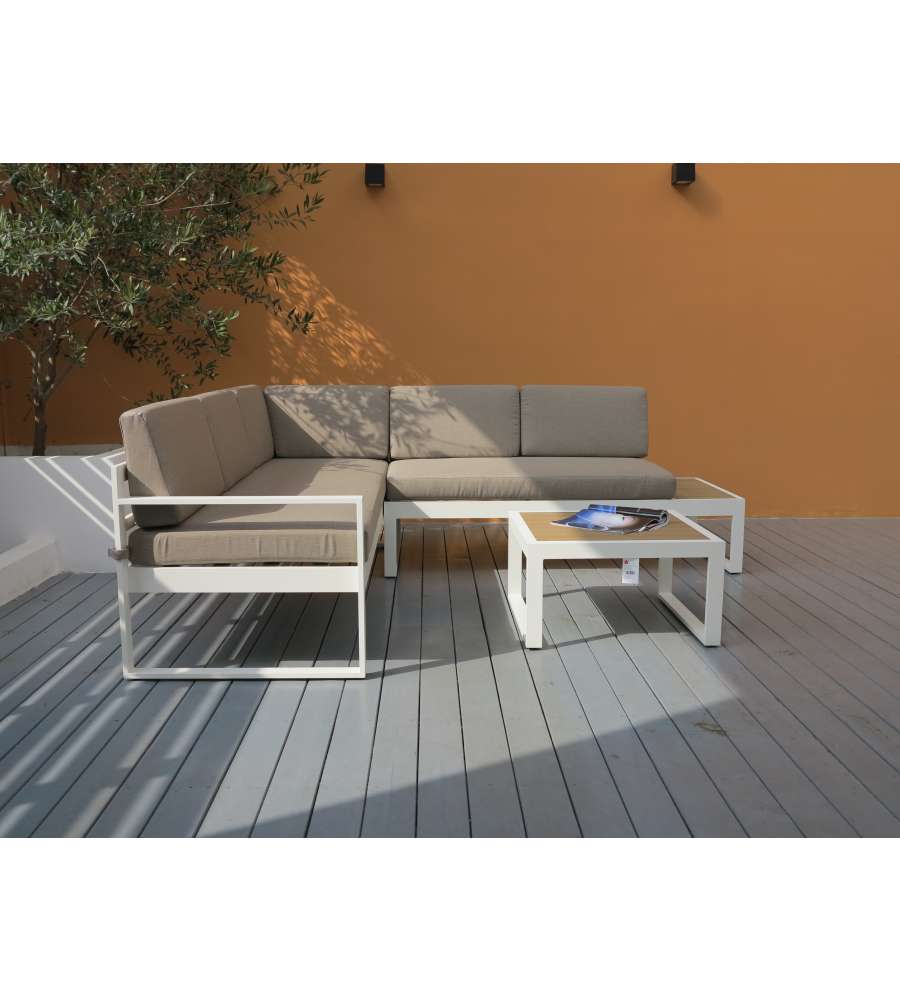 Domo Mea Salotto da giardino Silvia in alluminio bianco e rovere