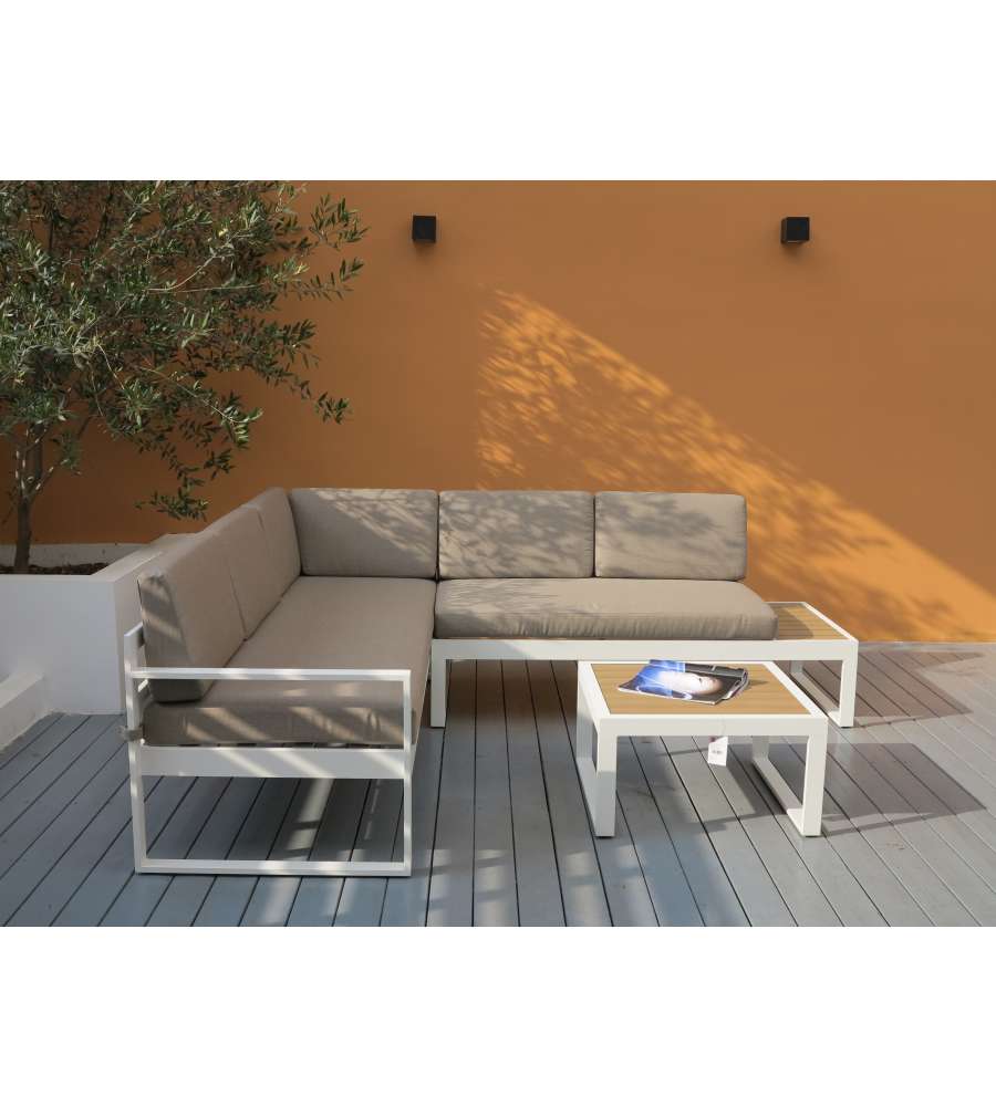Domo Mea Salotto da giardino Silvia in alluminio bianco e rovere