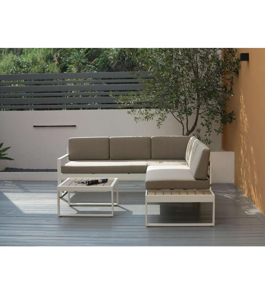 Domo Mea Salotto da giardino Silvia in alluminio bianco e rovere