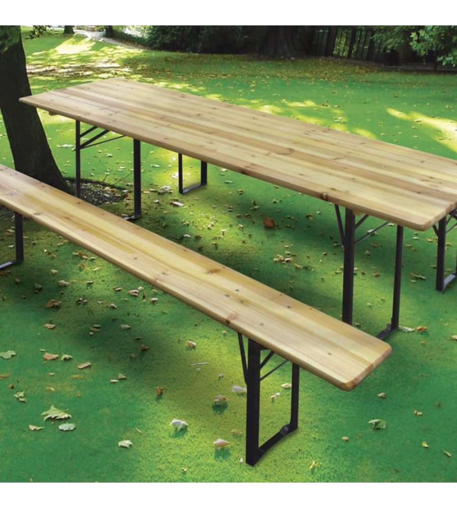 Set Birreria Tavolo e Panche in Legno Naturale - 200x60 cm