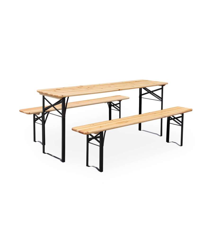 Set Birreria Tavolo e Panche in Legno Naturale - 200x60 cm