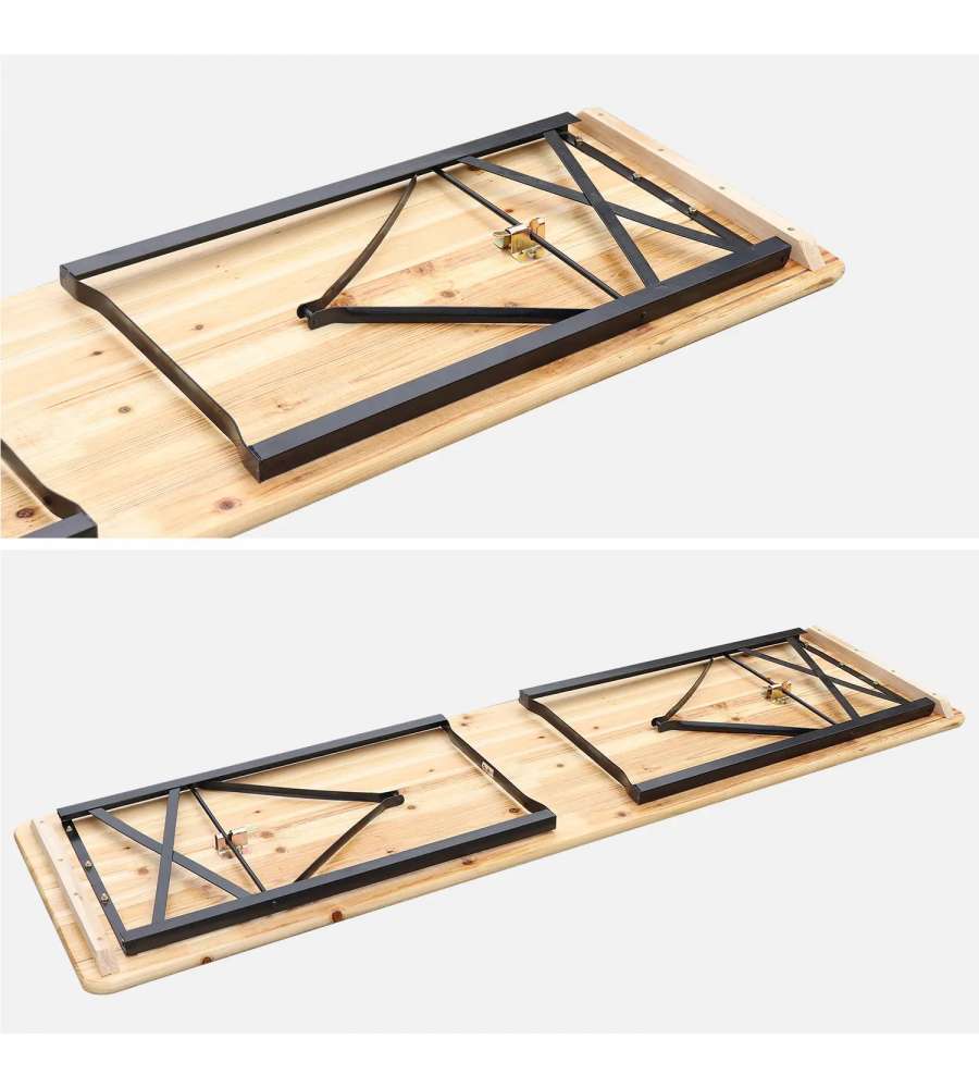 Set Birreria Tavolo e Panche in Legno Naturale - 200x60 cm