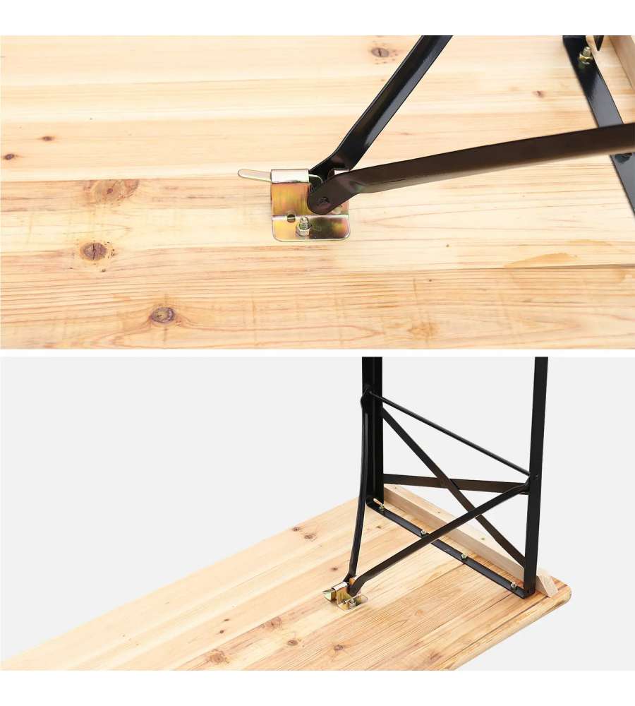 Set Birreria Tavolo e Panche in Legno Naturale - 200x60 cm