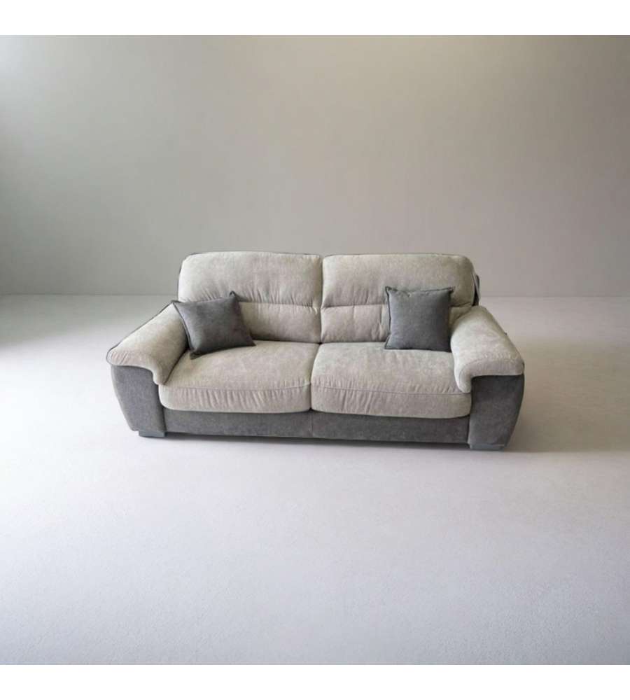 Divano Flora 3 Posti Grigio e Beige con Cuscini Inclusi - 210x97x95 cm