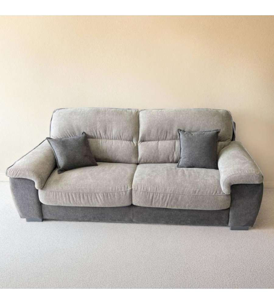 Divano Flora 3 Posti Grigio e Beige con Cuscini Inclusi - 210x97x95 cm