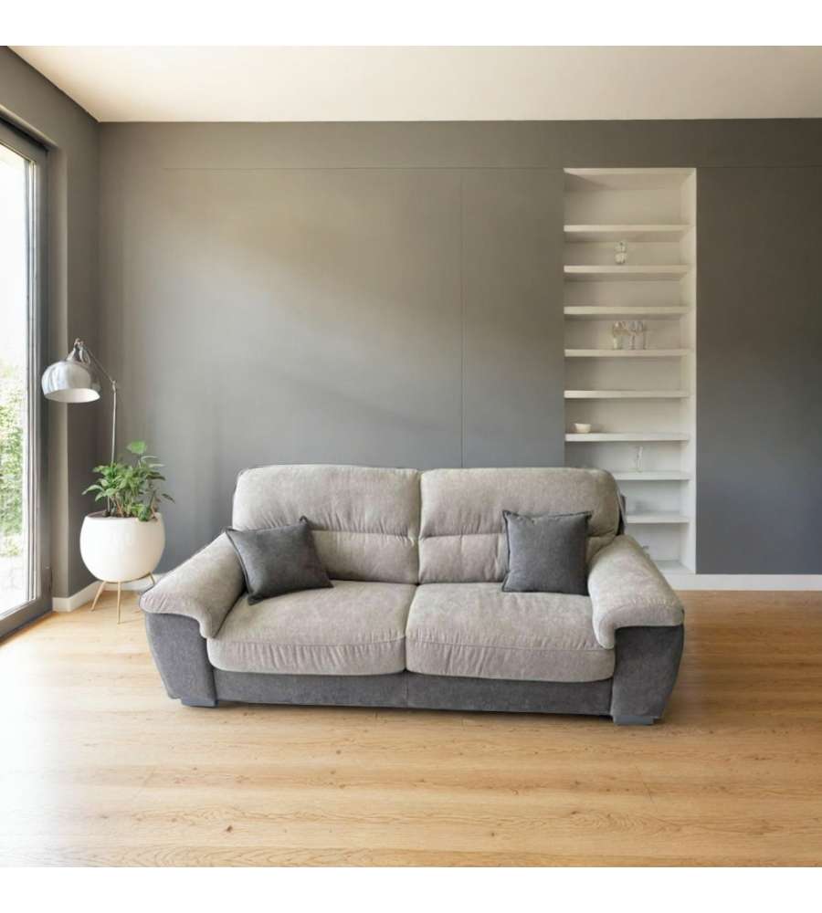 Divano Flora 3 Posti Grigio e Beige con Cuscini Inclusi - 210x97x95 cm