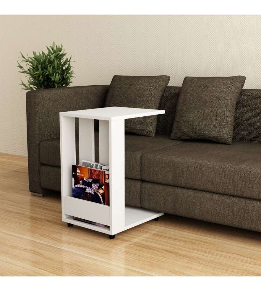 Tavolino da divano Edi porta pc e riviste bianco