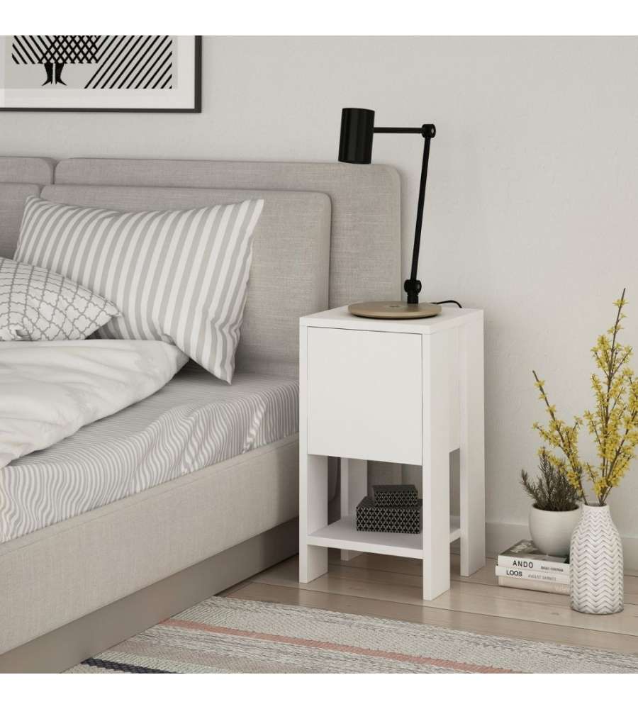 Effezeta Comodino Ema Bianco Anta Ribalta 30x30x55h - Arredo Camera