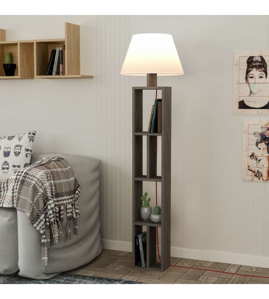 Effezeta Italia Lampada da Terra Giorno con Libreria Integrata Noce 45x45 cm