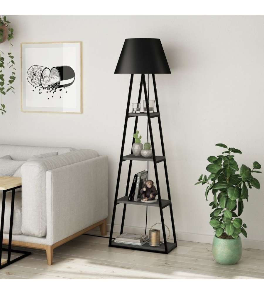 Lampada da terra Pal in legno nero antracite con mensole 50x165