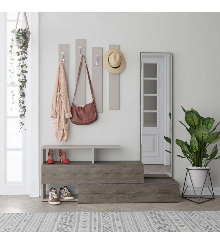 Effezeta Mobile Ingresso Ramda Tortora Noce con Specchio 137x35x154 cm