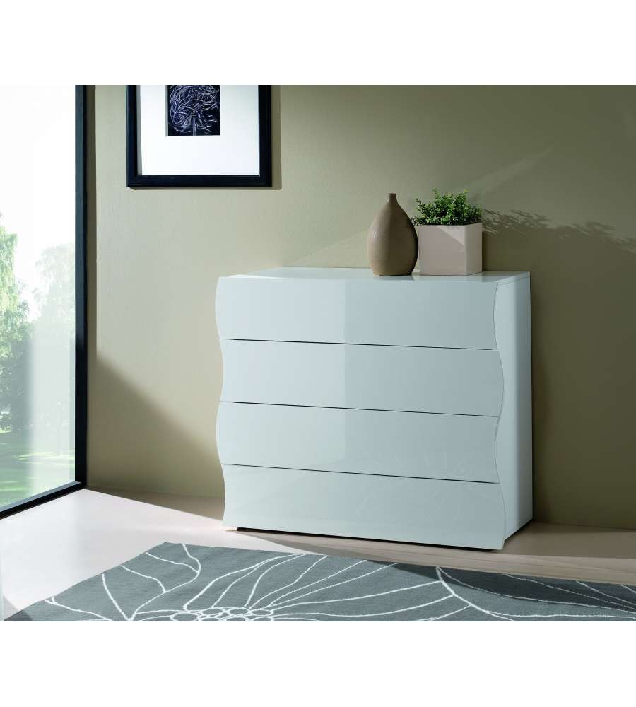 Web Furniture Com Moderno Onda 4 Cassetti Bianco Lucido 81,5x98x40 cm