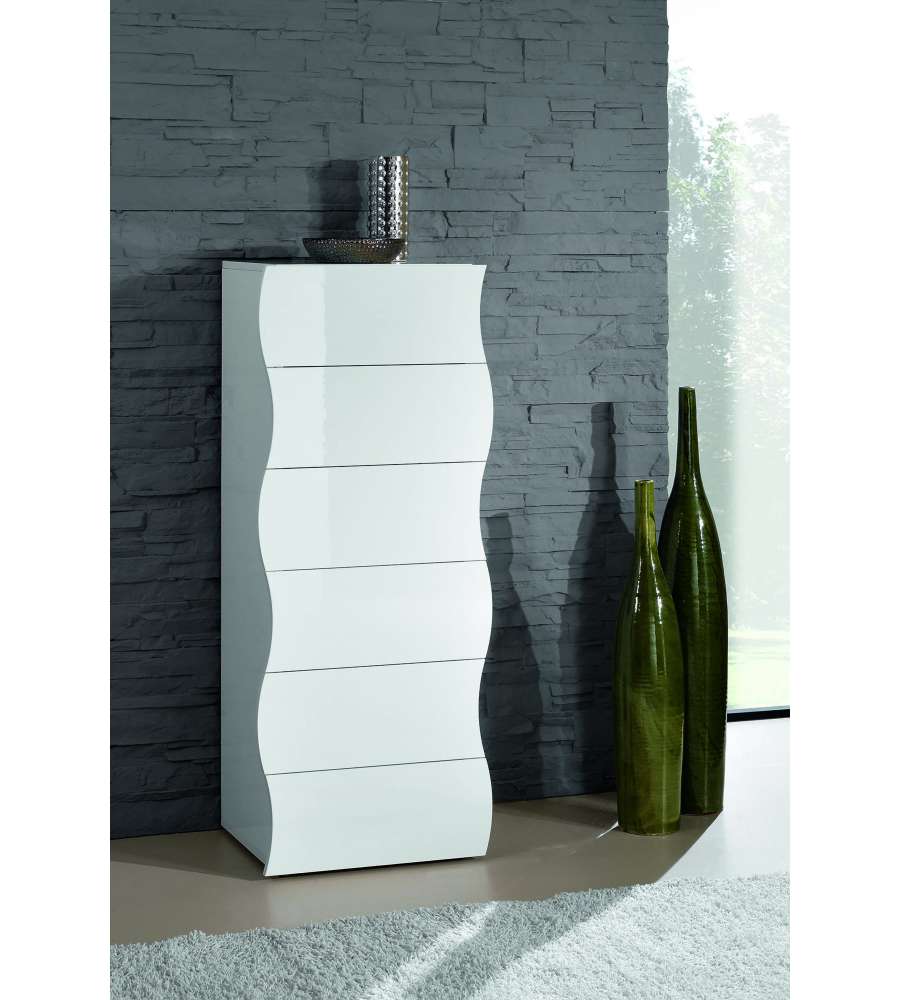 Settimino Moderno 6 Cassetti Onda Bianco Lucido