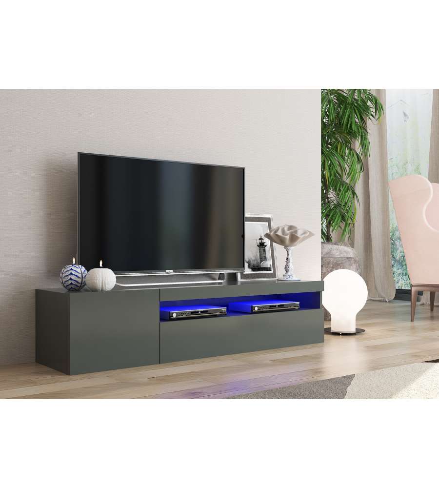 Web Furniture Porta TV Daiquiri in Melaminico Antracite Lucido - 155x40 cm