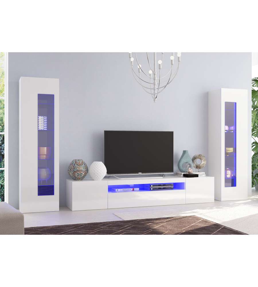 Soggiorno Porta Tv 2 Vetrine Daiquiri Bianco Lucido