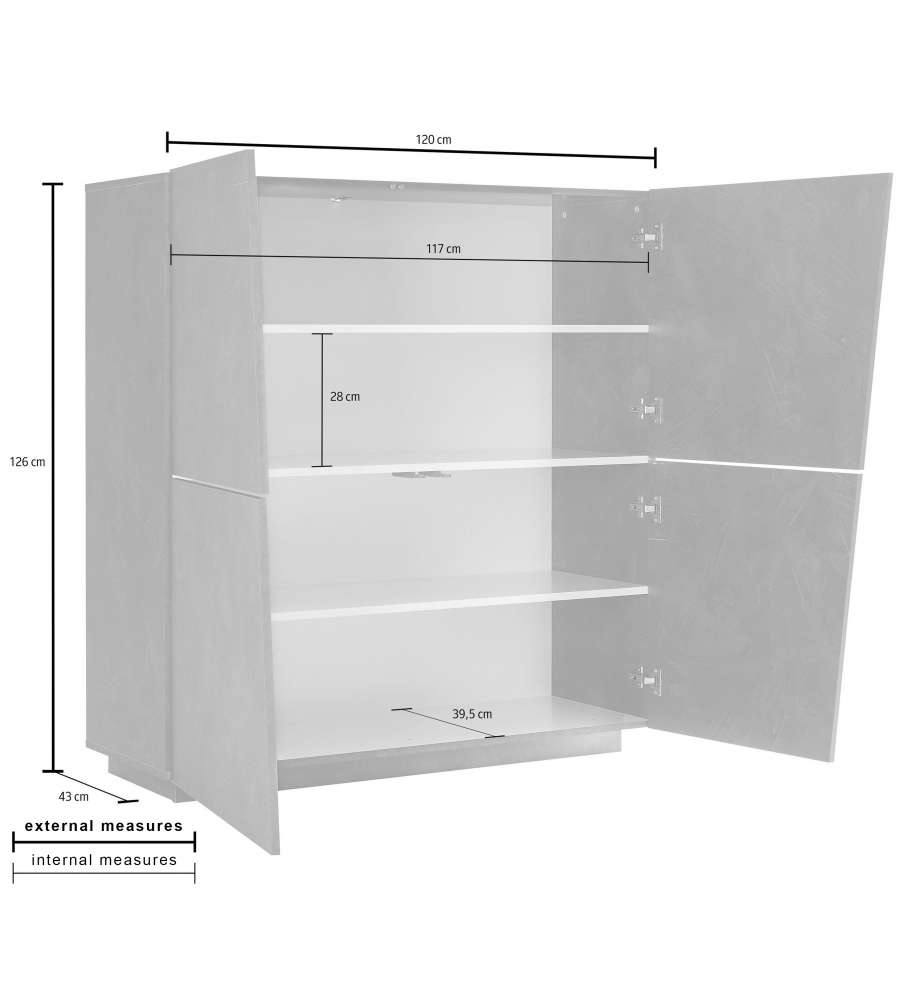 Web Furniture Madia VEGA Moderna Ardesia - Design Italiano 126x120 cm