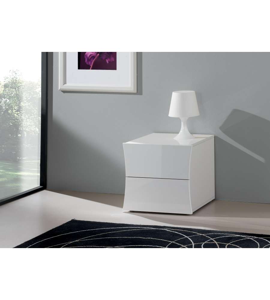 Web Furniture Comodino Arco 2 Cassetti Bianco Lucido - Design Italiano - 41,3x50x50 cm
