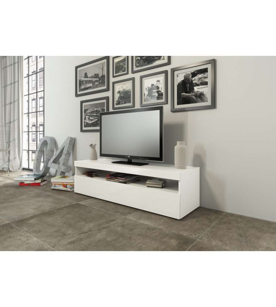 Porta Tv Burrata Da 130 Cm Bianco Lucido