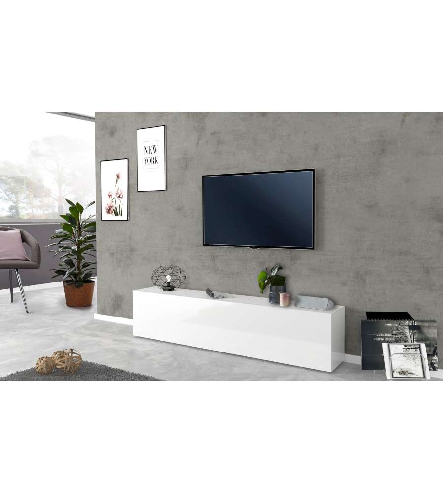 Porta Tv Moderno 1 Anta A Ribalta Maruska Bianco Lucido