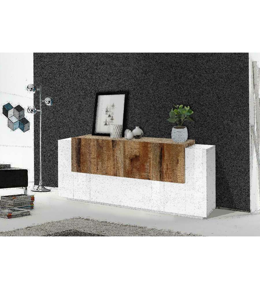 Credenza New Corona Moderna 2 Ante Battenti 1 Ribalta 4 Ante Battente Bianco Acero Pereira