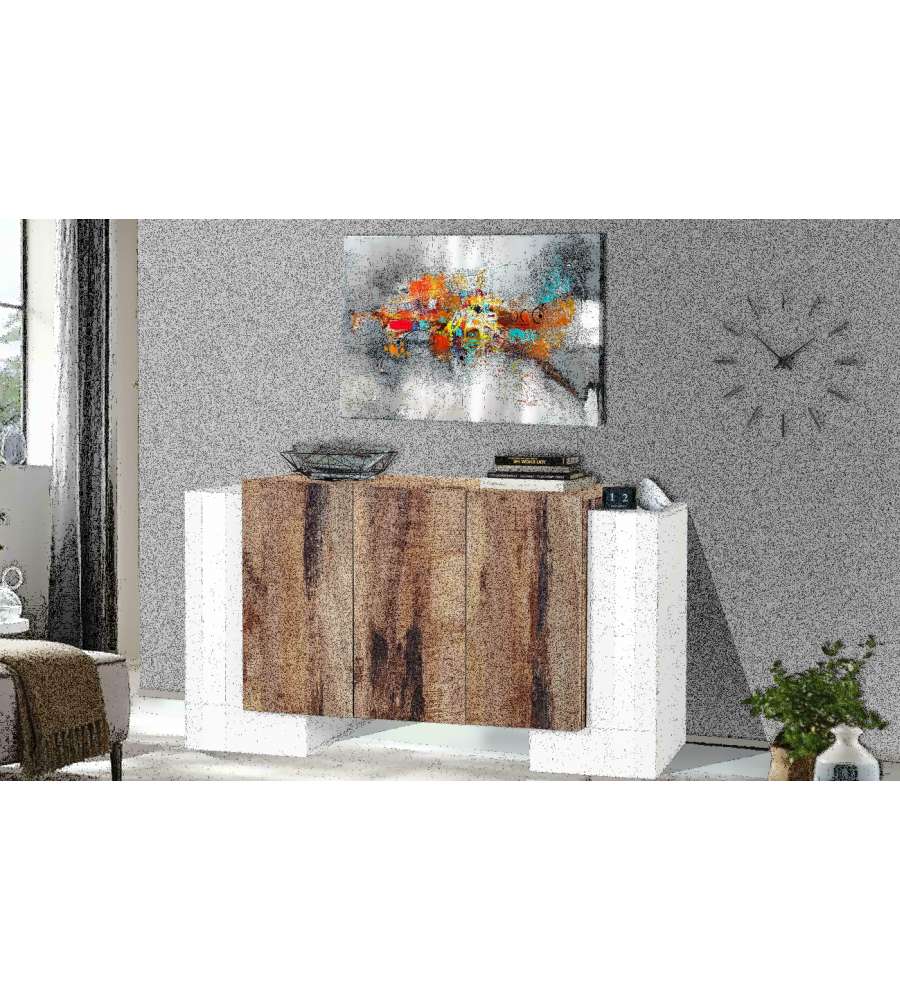 Credenza Pillon Moderna 2+3 Ante Battenti Bianco Acero Pereira