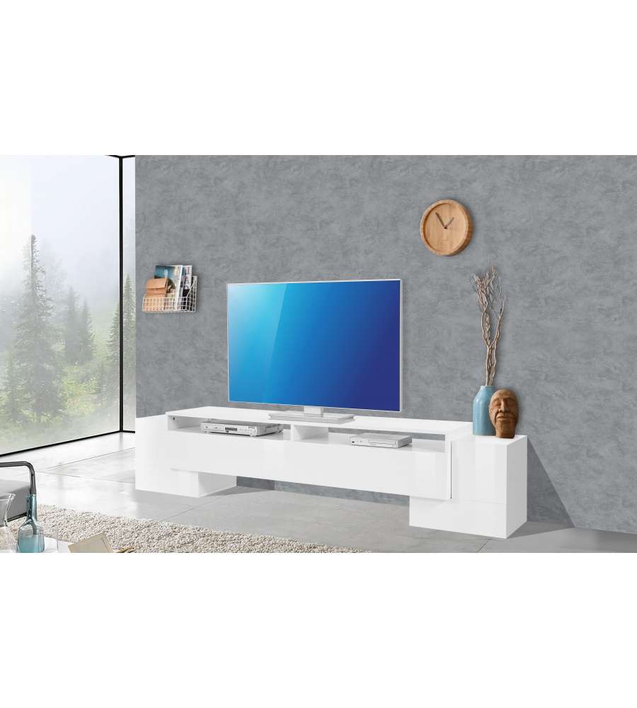 Porta Tv Pillon Moderno 2 Ante Battente 1 Anta Ribalta Bianco